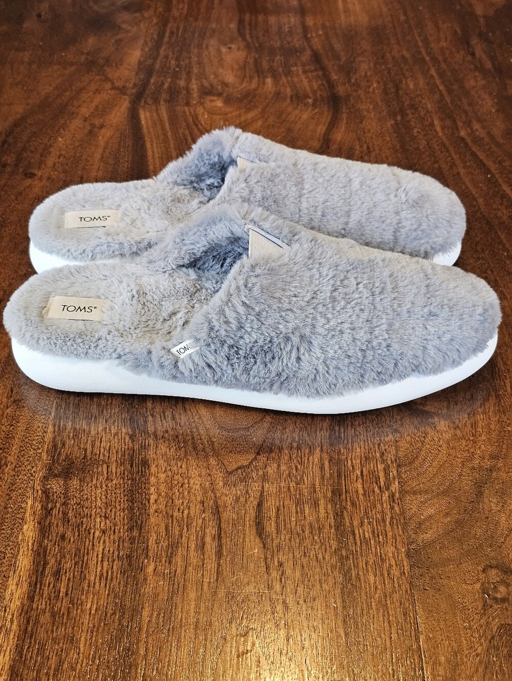 TOMS Womens Gray Faux Fur Alpargata Mallow Mules Slippers Flats Shoe Size 12